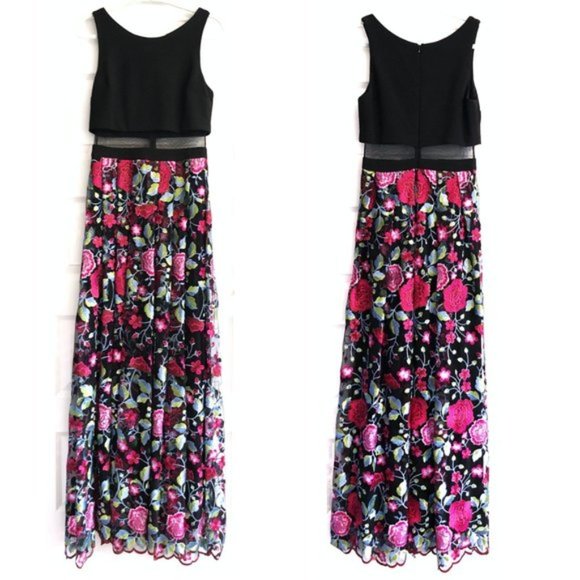 Betsy & Adam Floral Lace Illusion Gown - Picture 2 of 9